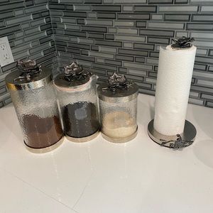 Michael Aram black orchid canister set plus Paper towel holder